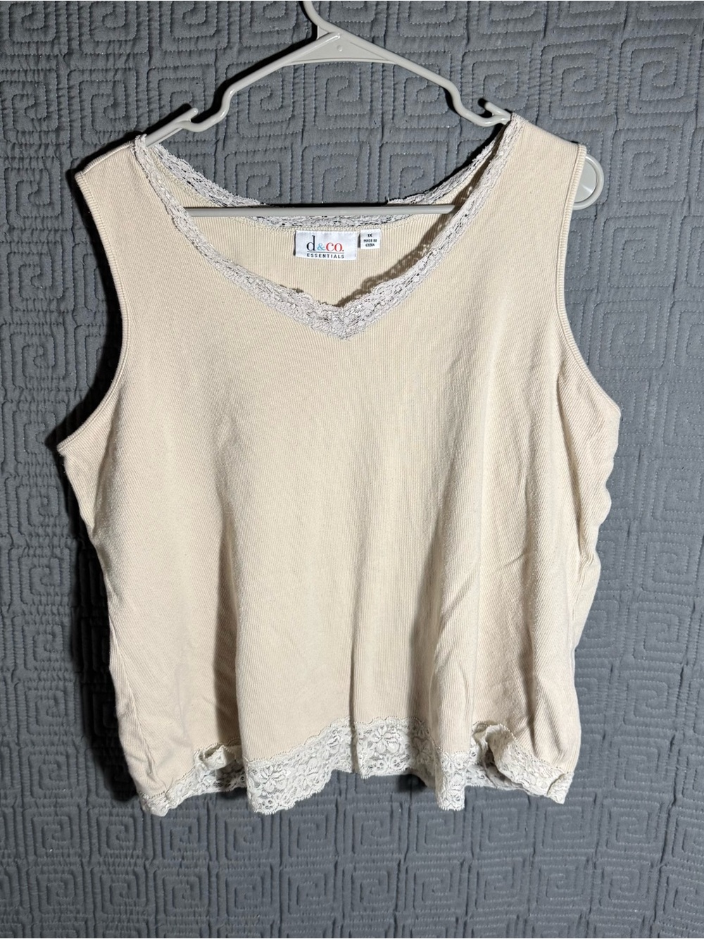 Denim And Company Shirt Women’s 1x Cream Laced Lined Cotton Blend Sleeveless